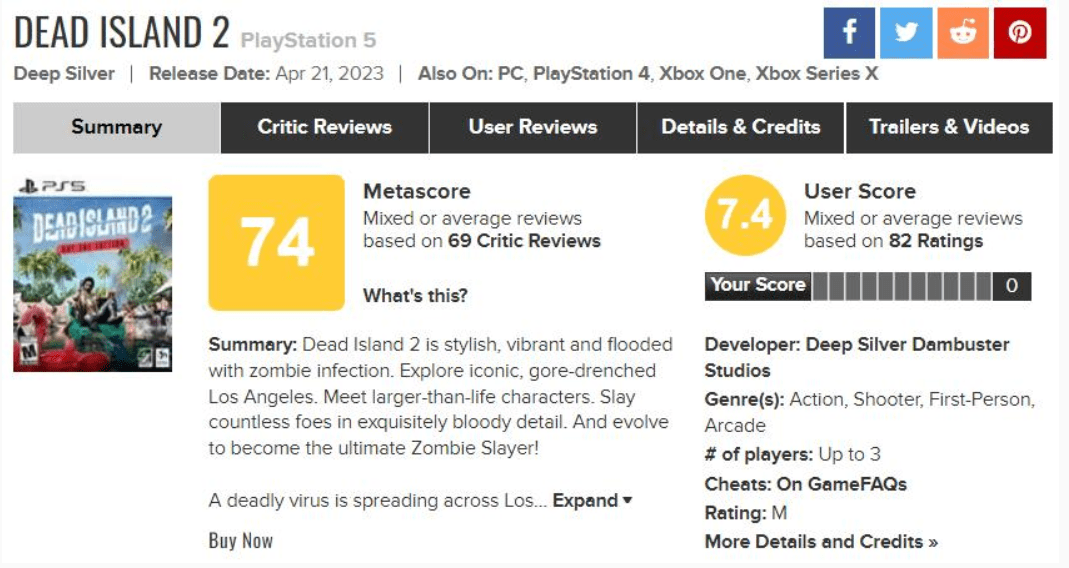 苹果版丧尸类游戏:《死亡岛2》M站用户评分出炉：玩家认为比《消光2》好